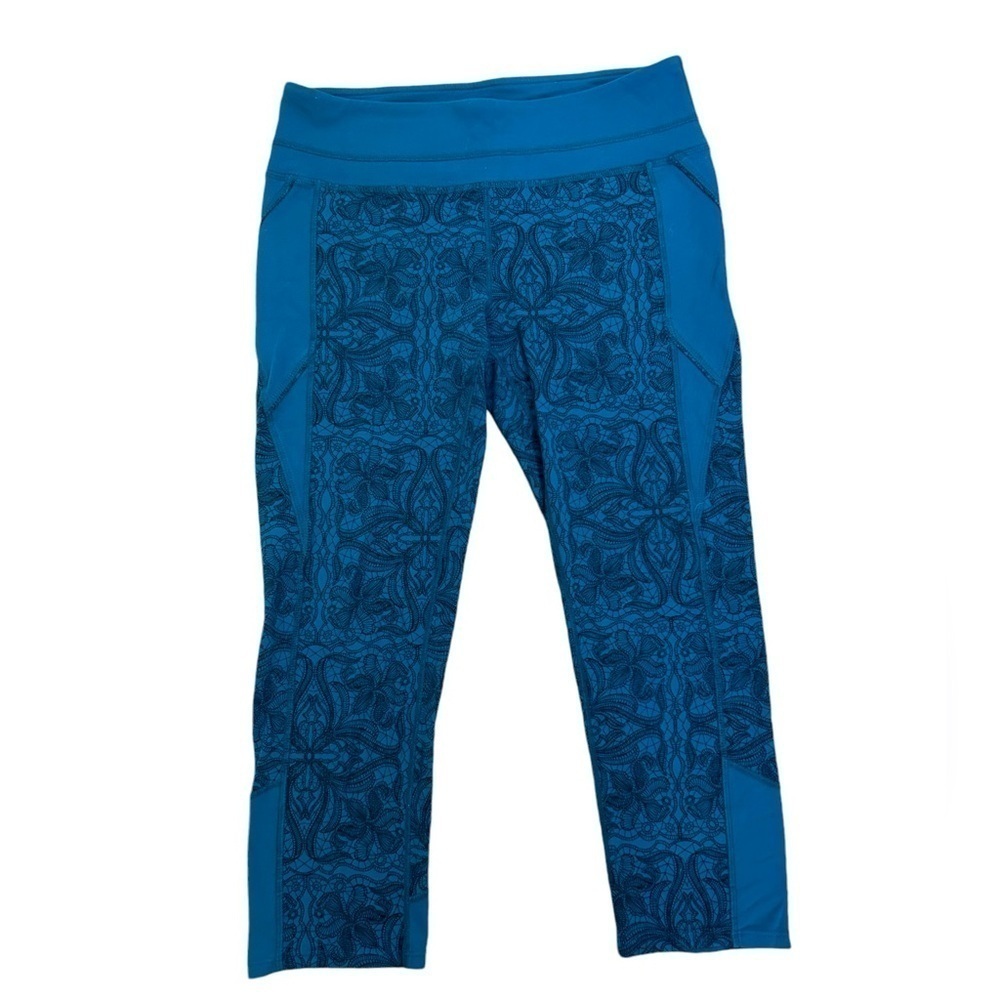 ATHLETA Teal & Black Ironstone Connect Capri Yoga Legging Cropped Women’s Sz Sml
